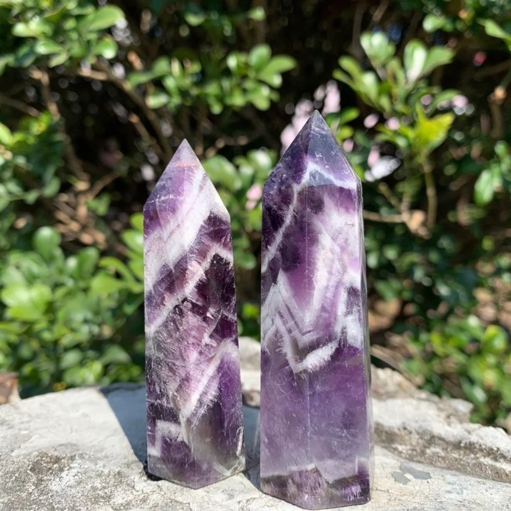 3'' Chevron Amethyst Obelisk Natural Crystal Wand Witch Tower Home Decoration